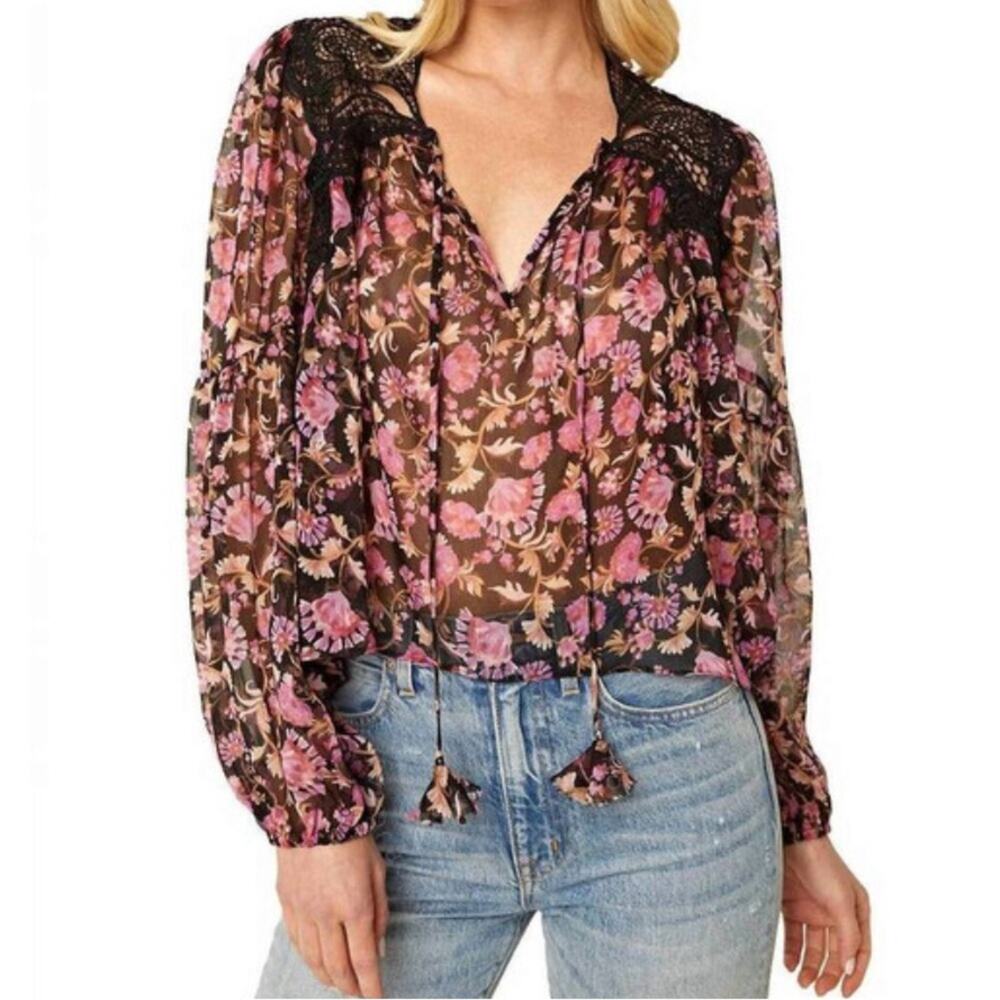 NWT Misa Los Angeles Rosie Floral Chiffon Long Sleeve Blouse SMALL